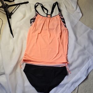 Light Peach and Black Geometric Tankini Size M